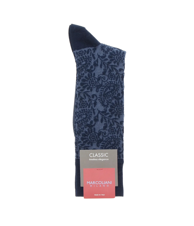 Flower Paisley Cotton Sock in Navy