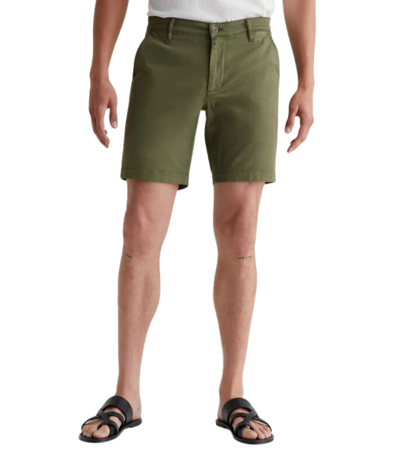 Front view of the AG Wanderer Shorts for men, showcasing a clean trouser-inspired design with a slim fit and slightly tapered legs.