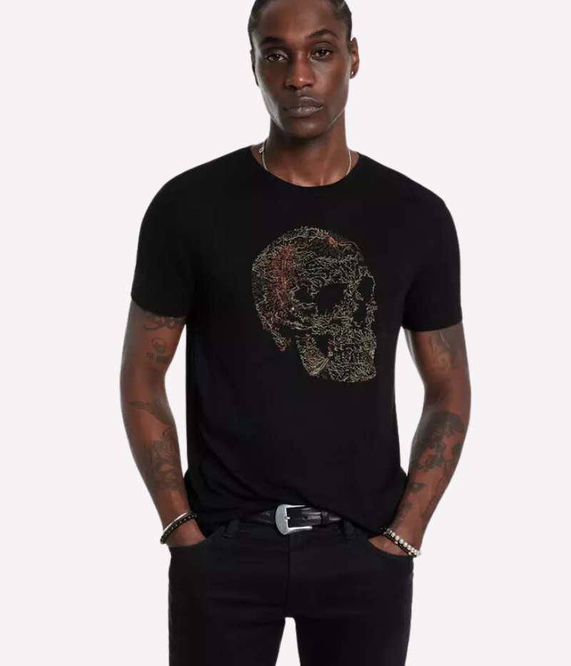 Embroidered Skull Tee in Black