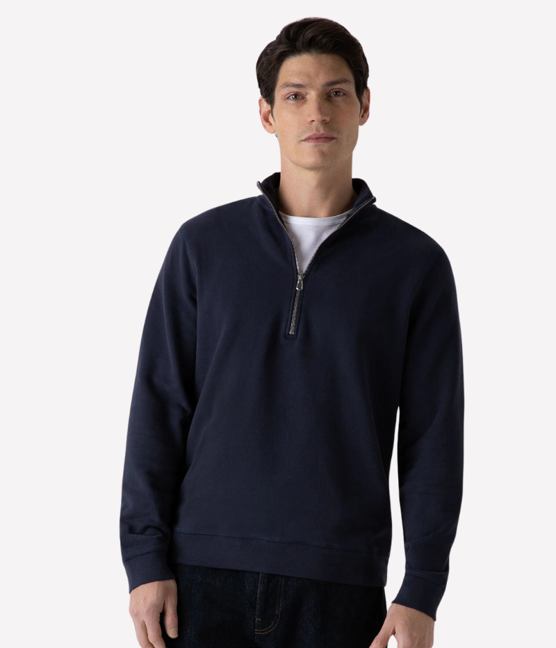 Loopback Half Zip Sweatshirt in Navy