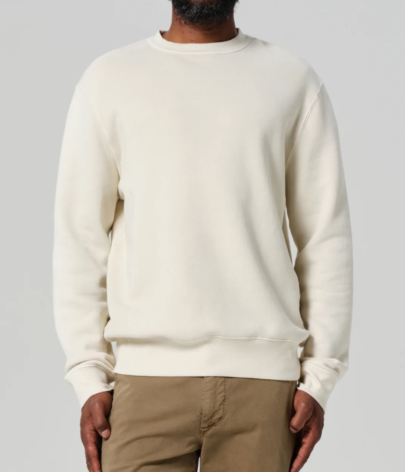 Vintage crewneck sweatshirt in 100% organic cotton, offering a structured fit and comfortable lived-in feel, with model measurements and size details