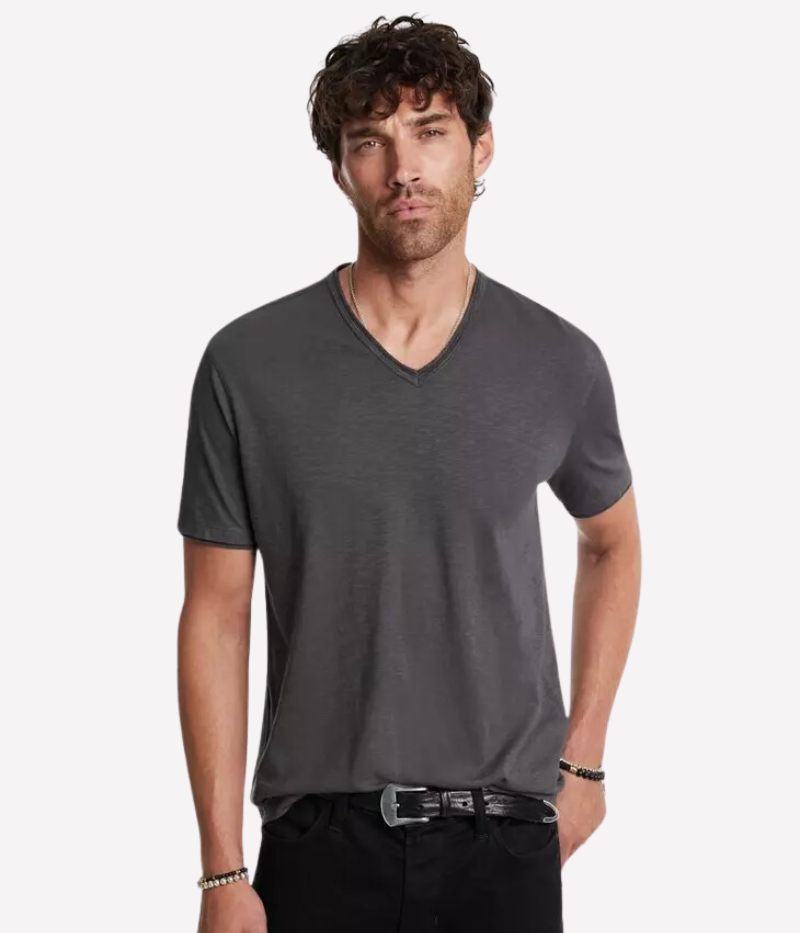 Miles Slub V Neck Tee in Charcoal