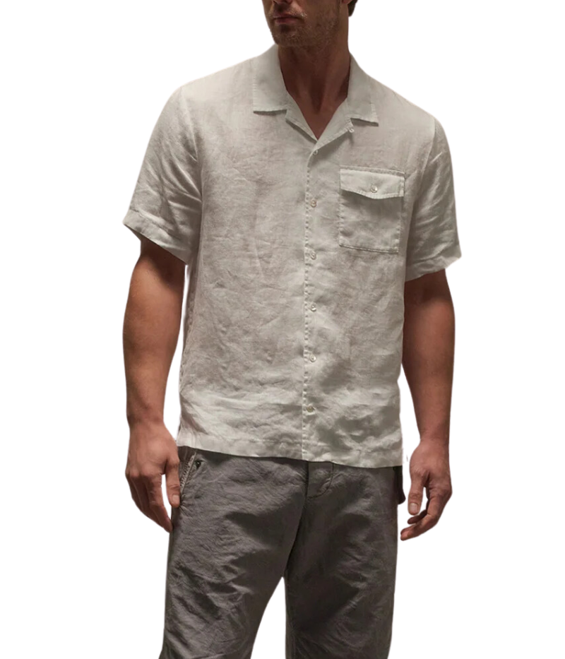 Linen Short Sleeve Pocket Shirt in White