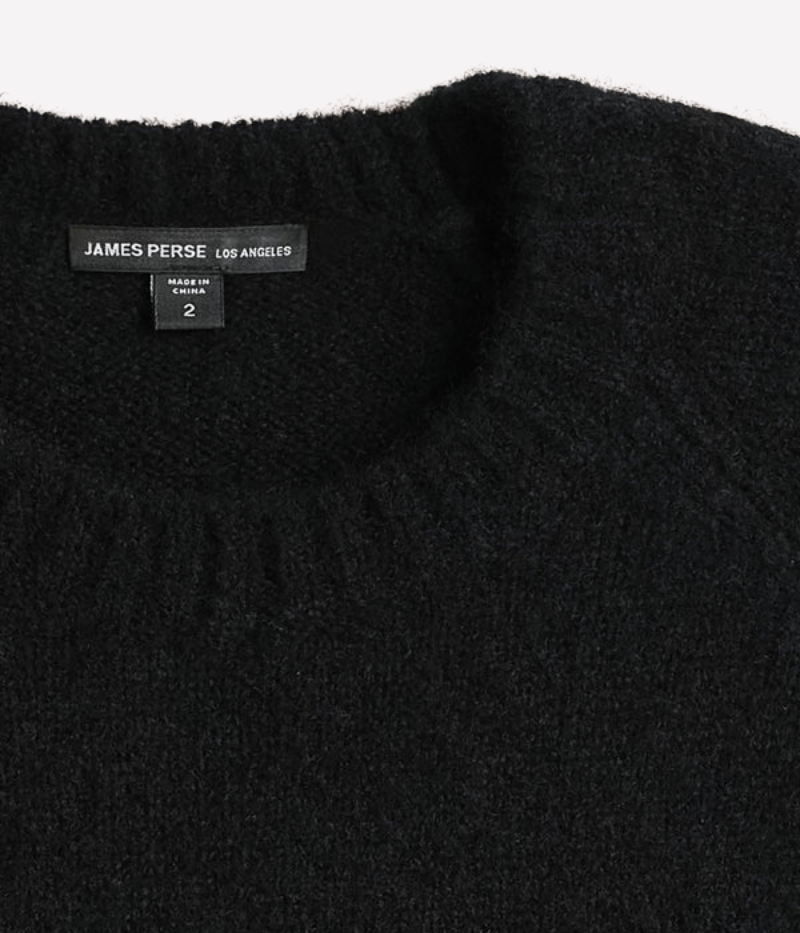 Textured Cashmere Crew in True Black