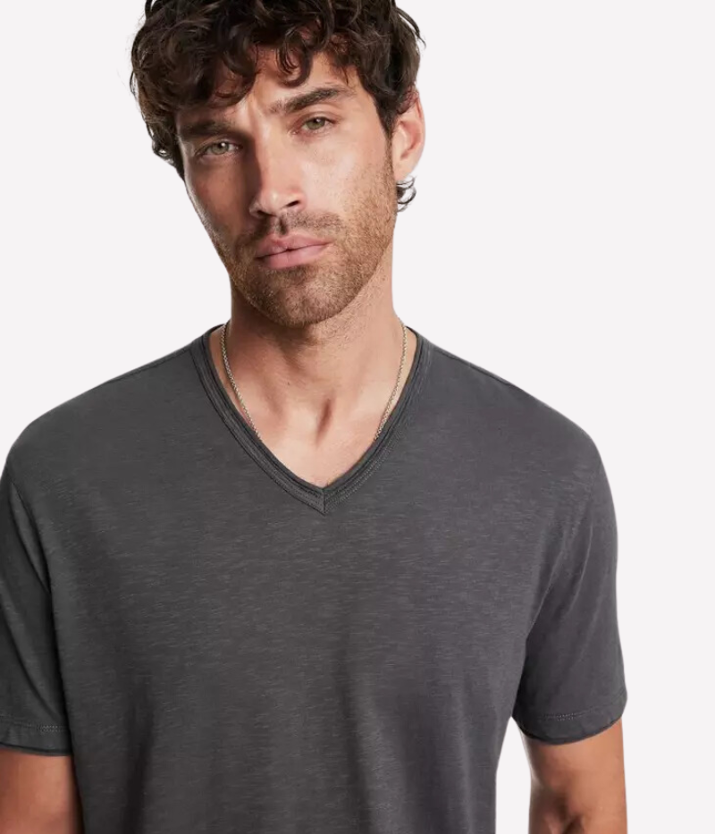 Miles Slub V Neck Tee in Charcoal