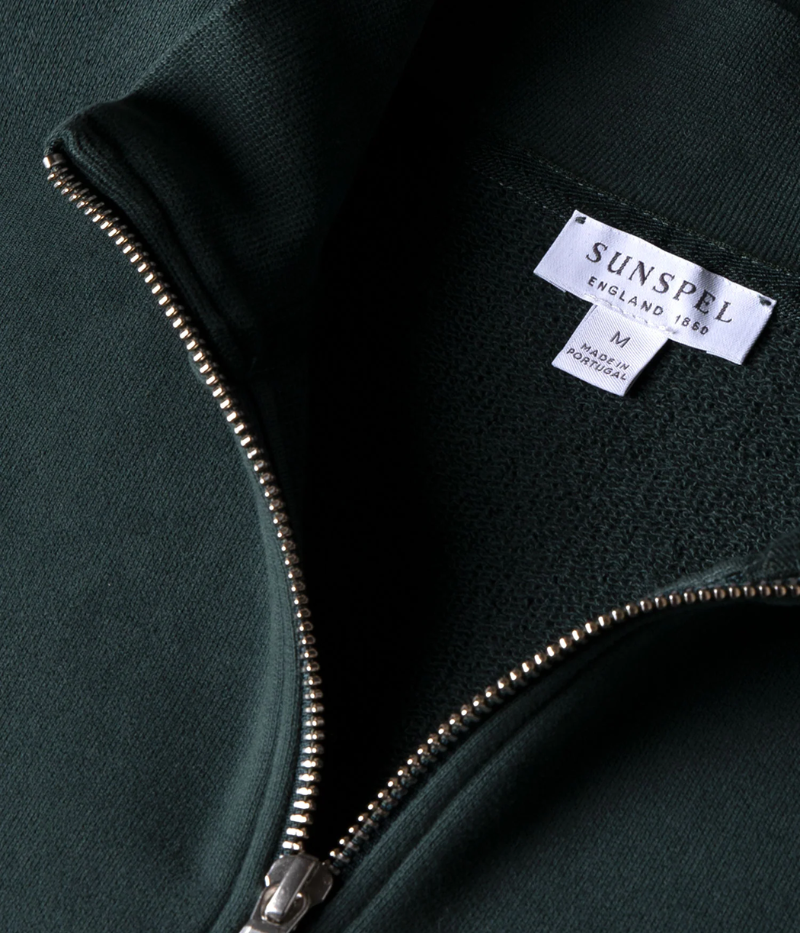 Loopback Half Zip Sweatshirt in Holly Green