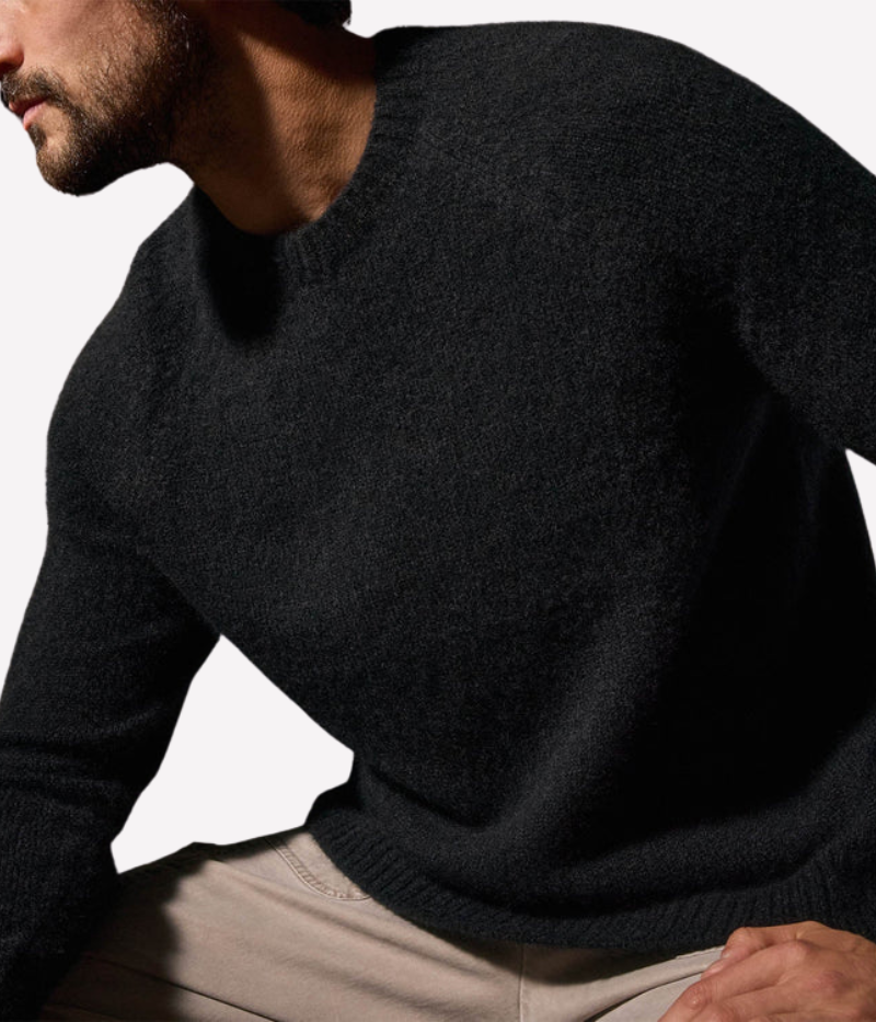 Textured Cashmere Crew in True Black