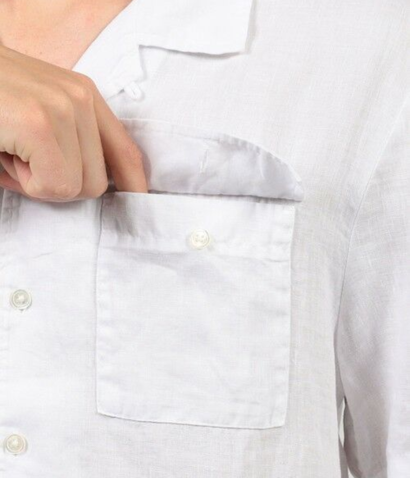 Linen Short Sleeve Pocket Shirt in White