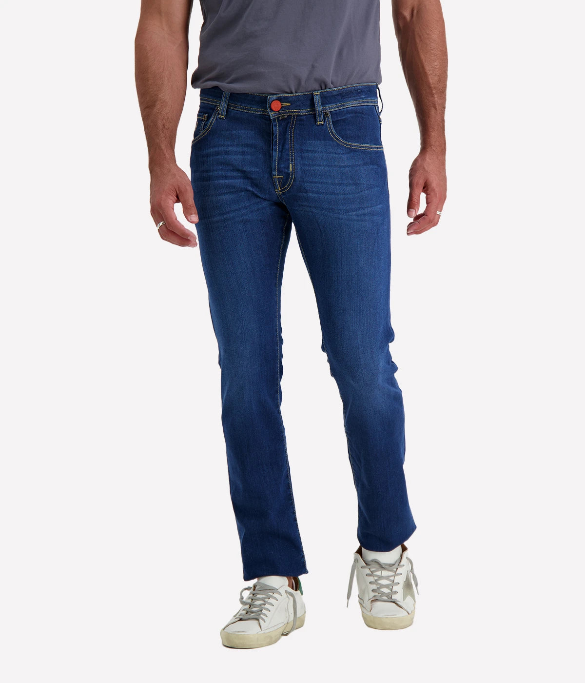 Nick 5 Pocket Slim Fit Jean in Dark Blue Bright Orange