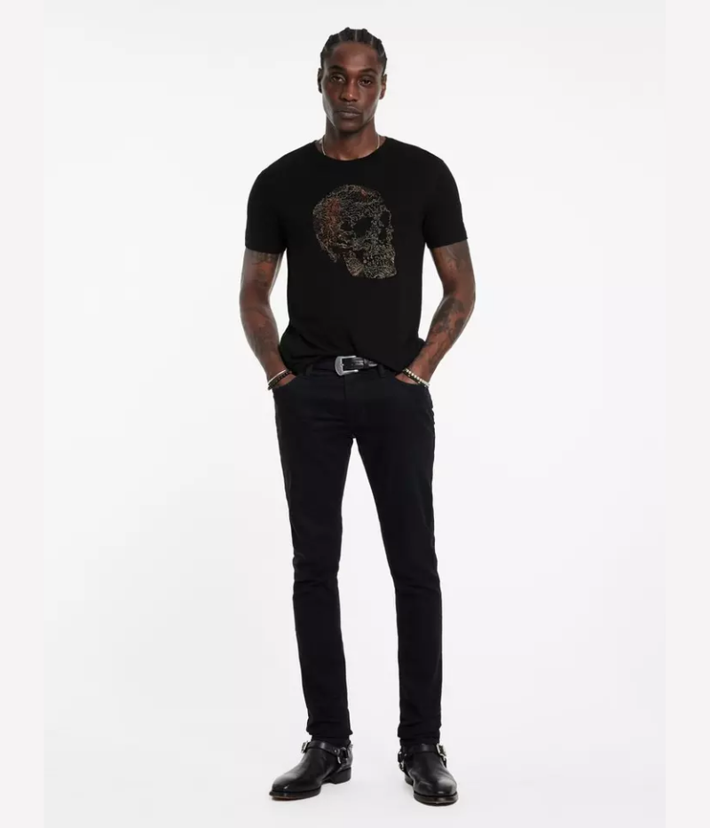 Embroidered Skull Tee in Black