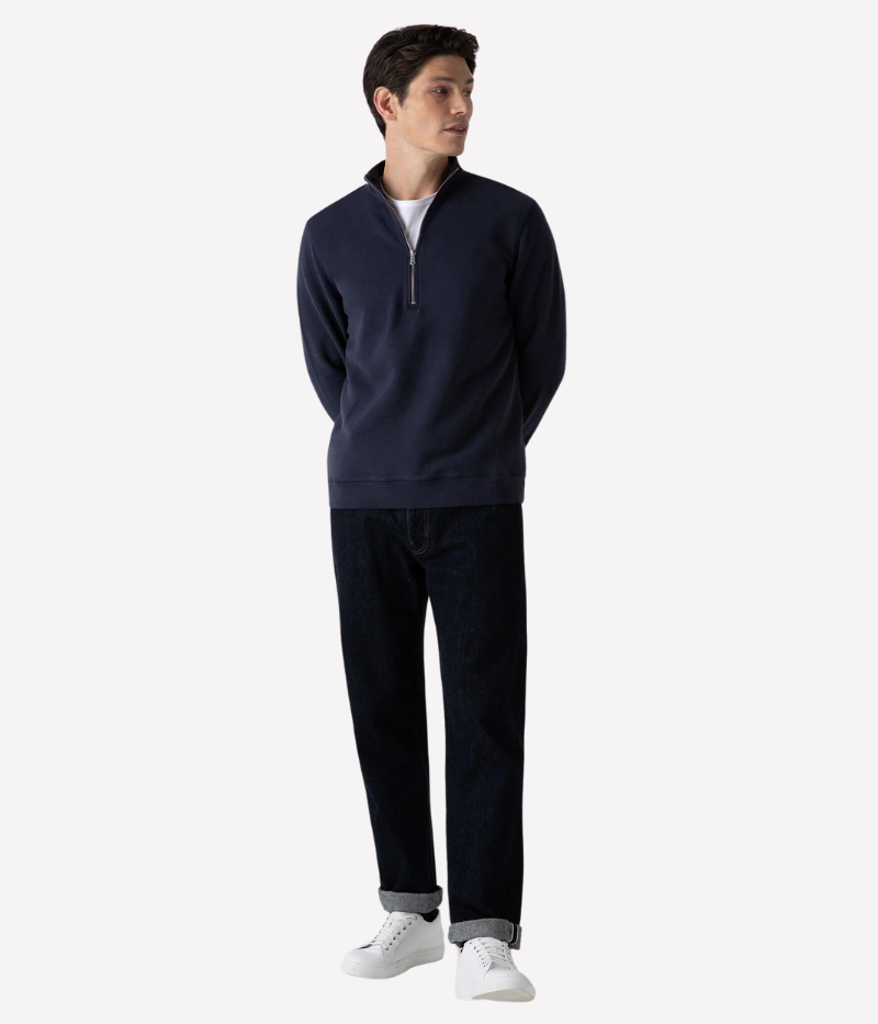 Loopback Half Zip Sweatshirt in Navy