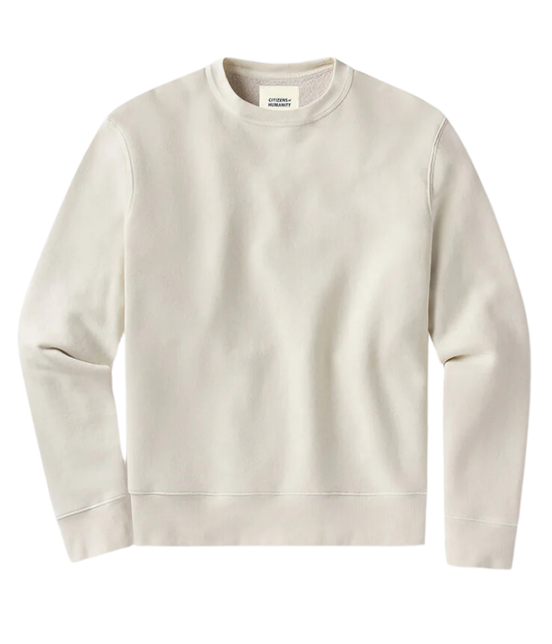 Vintage crewneck sweatshirt in 100% organic cotton, offering a structured fit and comfortable lived-in feel, with model measurements and size details