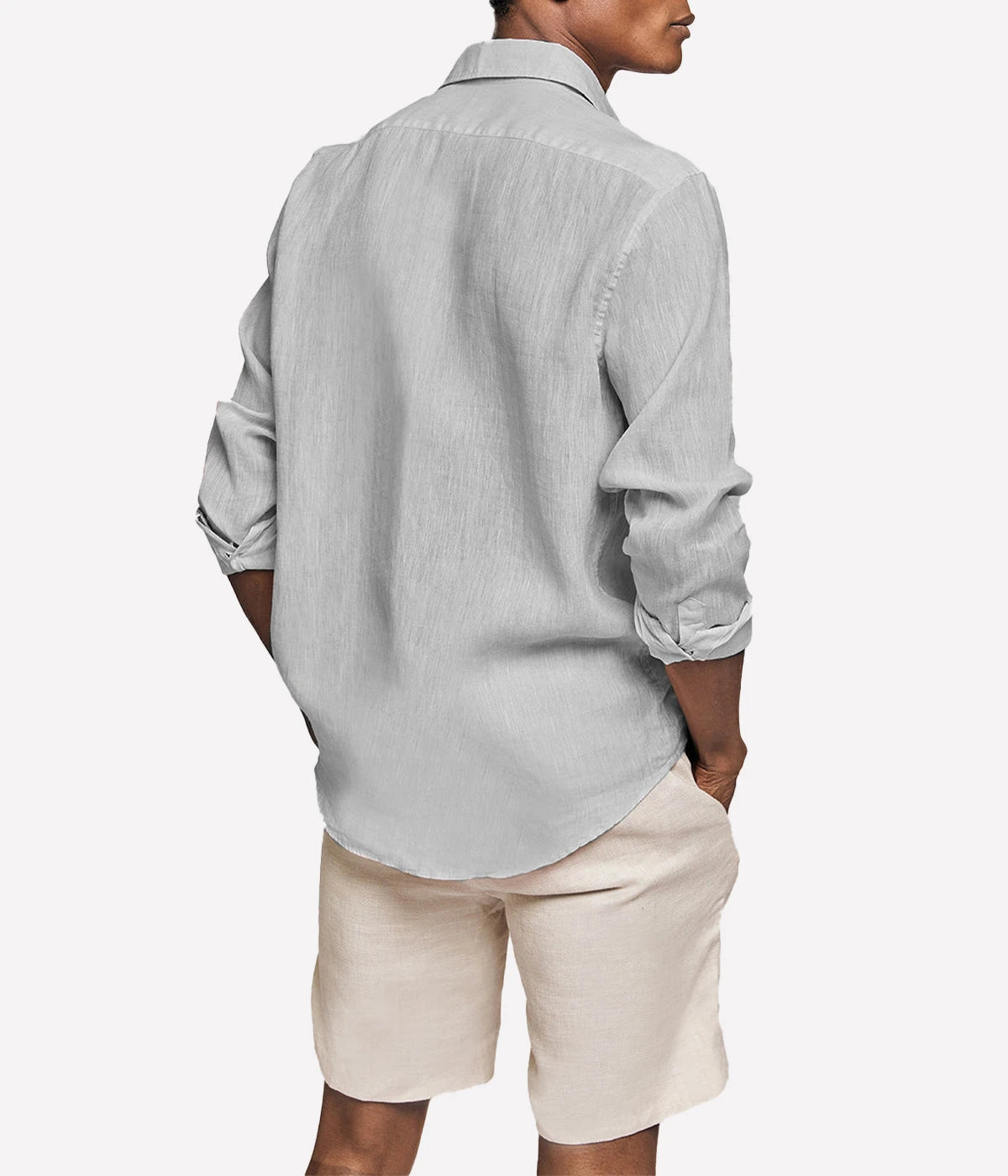 Antonio Linen Long Sleeve Shirt in Light Grey