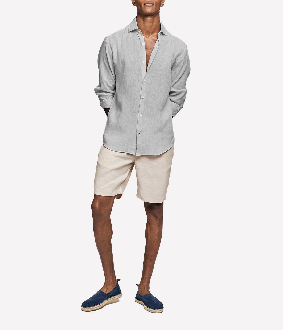 Antonio Linen Long Sleeve Shirt in Light Grey