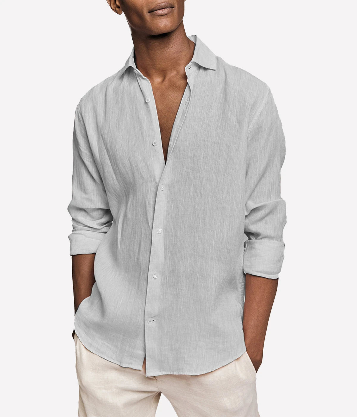 Antonio Linen Long Sleeve Shirt in Light Grey