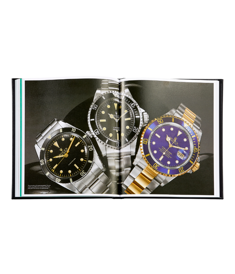 Luxury book on Rolex watches, hand-bound in bonded leather, featuring 200 pages on vintage models, special editions, and expert authentication tips.