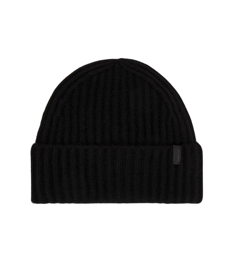 Vince Black Cashmere Beanie with a classic fit and ribbed trim, made from soft boiled cashmere for warmth and comfort.