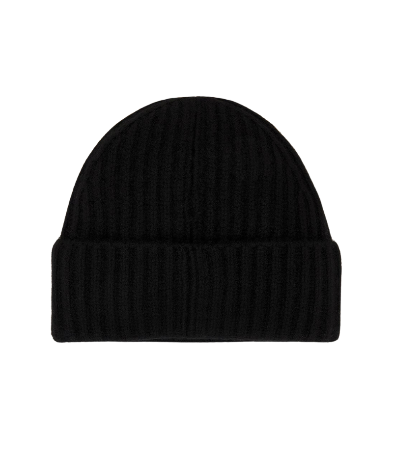 Vince Black Cashmere Beanie with a classic fit and ribbed trim, made from soft boiled cashmere for warmth and comfort.