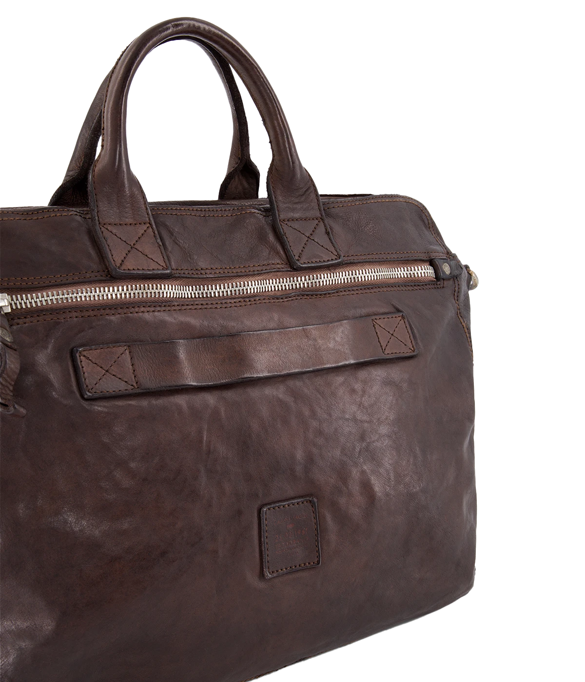 The Campomaggi Leather Briefcase in brown showcases full-grain Italian leather with a vintage-inspired, hand-dyed patina. Designed with top handles, a detachable shoulder strap, and ample storage, it’s a refined yet rugged essential for the modern professional.