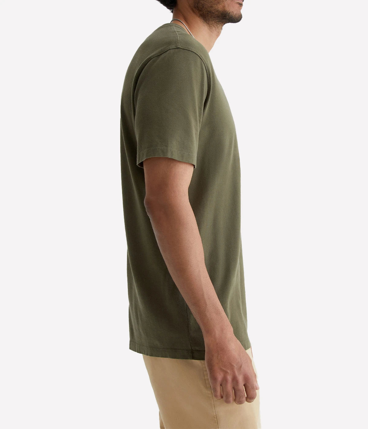 Side profile of the AG Bryce Crew Neck T-Shirt showcasing its clean lines, short sleeves, and smooth 100% cotton fabric for everyday comfort.