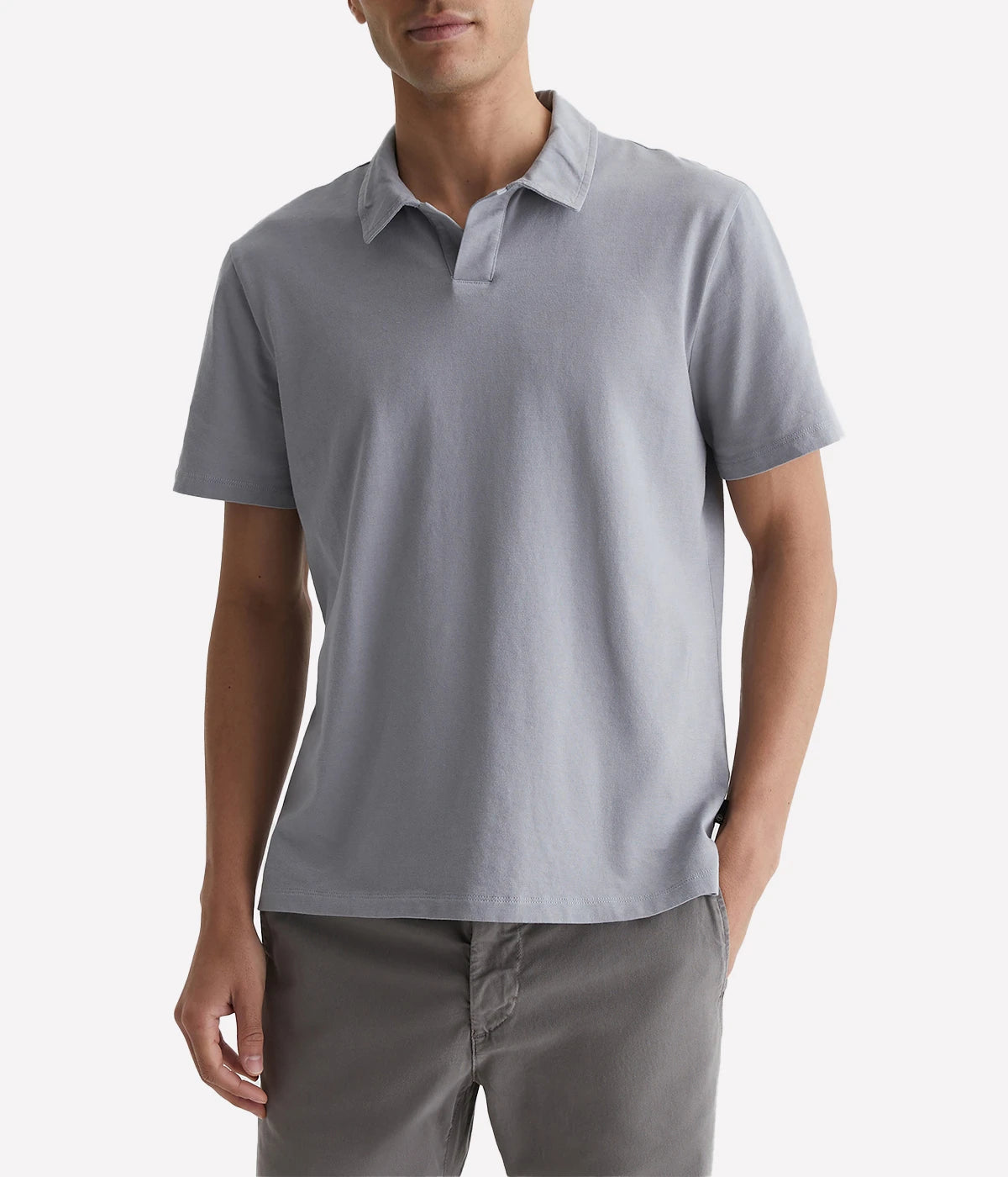 The Bryce Johnny Collar polo shirt, featuring a relaxed neckline with a pointed collar and short sleeves, crafted from lightweight cotton jersey.