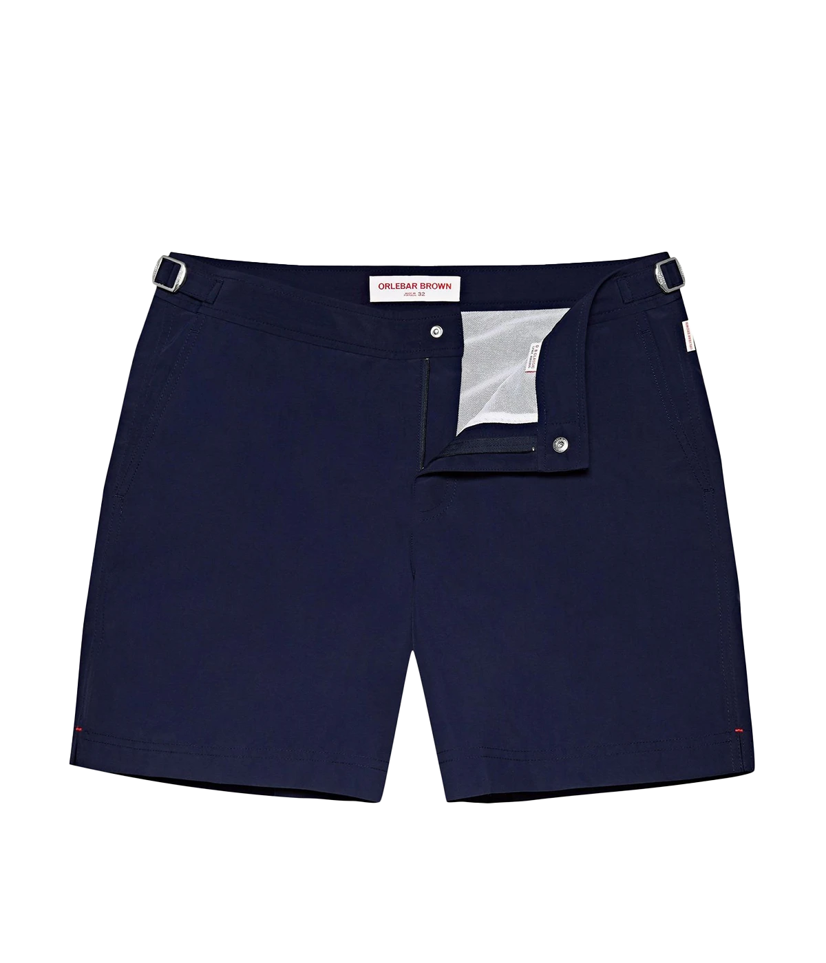 Orlebar Brown Bulldog Swim Shorts in Navy, featuring a tailored fit with signature side-fasteners and a mid-length cut for timeless summer style.