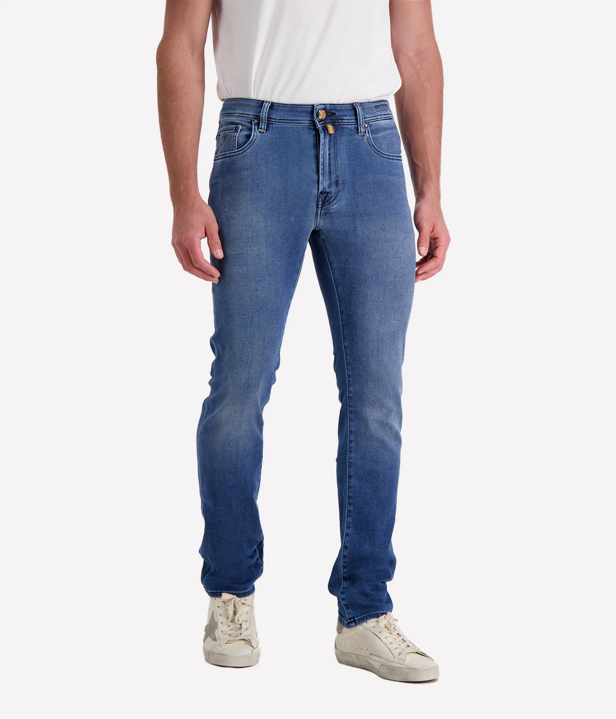 Bard 5 Pocket Slim Fit Jean in Dark Blue Tan