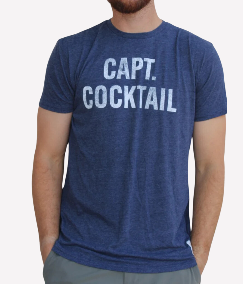 Retro-style Captain Cocktail graphic tee in soft cotton with a vintage-inspired print—perfect for happy hour or just looking like you know your way around a cocktail shaker.