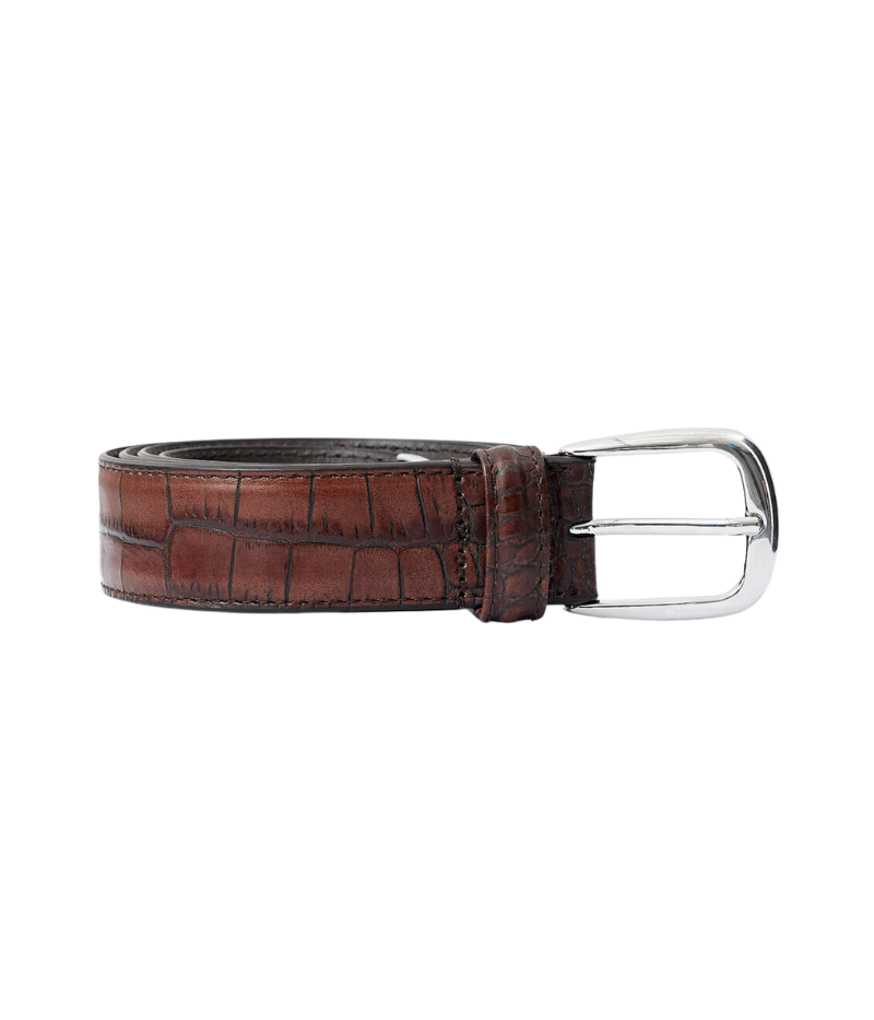 Croc Embossed Belt in Brown