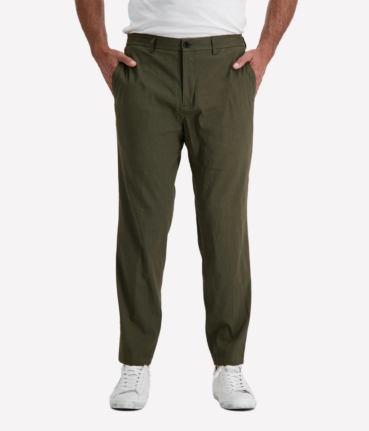 Theory Curtis Pants in dark olive, crafted from wrinkle and abrasion-resistant Precision Ponte fabric. Features a streamlined silhouette with a tapered leg for a refined, modern look.