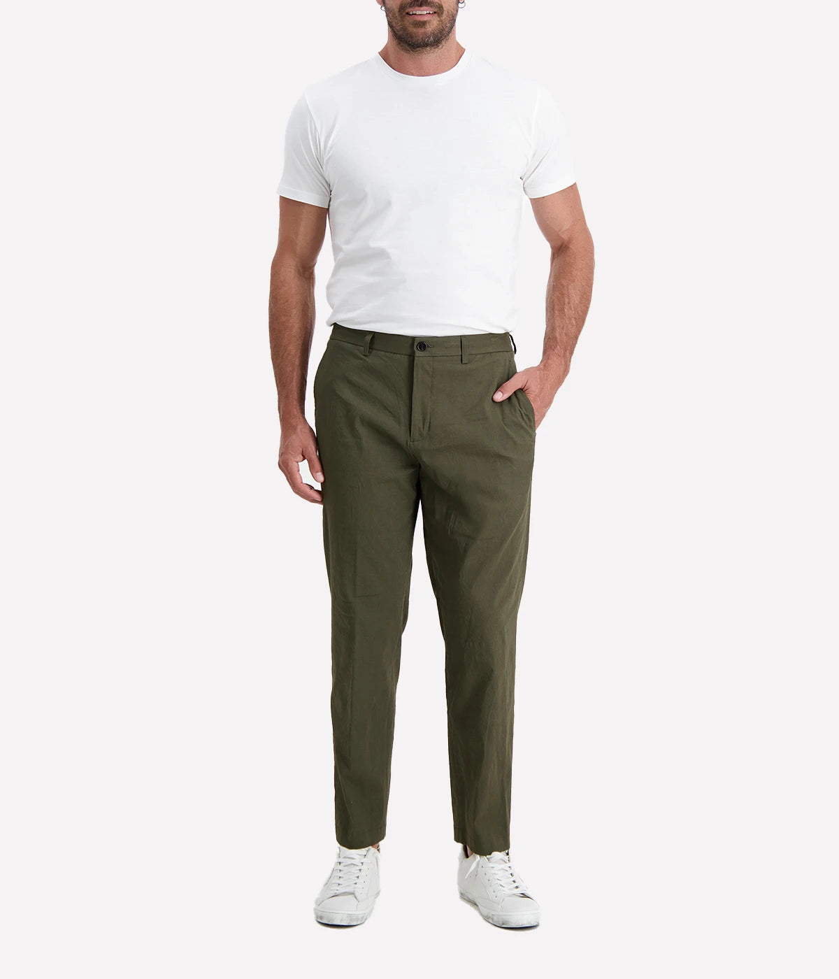 Theory Curtis Pants in dark olive, crafted from wrinkle and abrasion-resistant Precision Ponte fabric. Features a streamlined silhouette with a tapered leg for a refined, modern look.