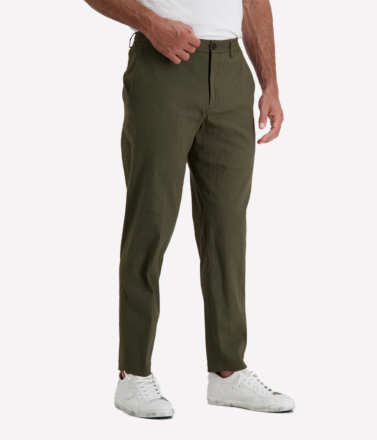 Theory Curtis Pants in dark olive, crafted from wrinkle and abrasion-resistant Precision Ponte fabric. Features a streamlined silhouette with a tapered leg for a refined, modern look.