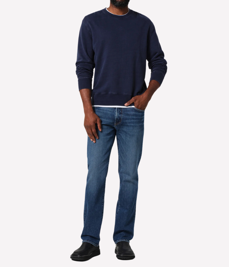 Citizens of Humanity Elijah Jean in bright medium indigo with whiskering and fading. This relaxed, straight-leg denim offers a comfortable fit through the hip and leg, crafted from signature comfort stretch heavyweight denim for all-day wear.