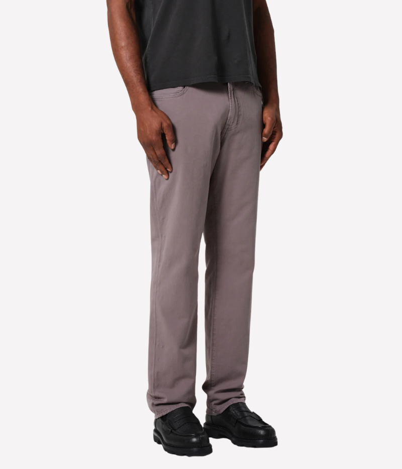 Straight-leg fit pants in a sleek slate dark grey wash, offering a relaxed and comfortable style with midweight stretch linen. 