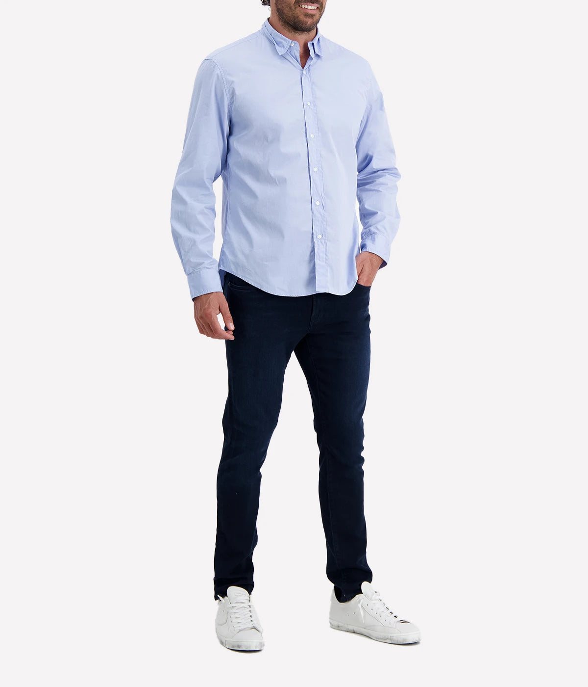 Lightweight button-up shirt with a relaxed fit and blue colour. Featuring a spread collar and long sleeves for a timeless, versatile look. Perfect for effortless day-to-night styling.