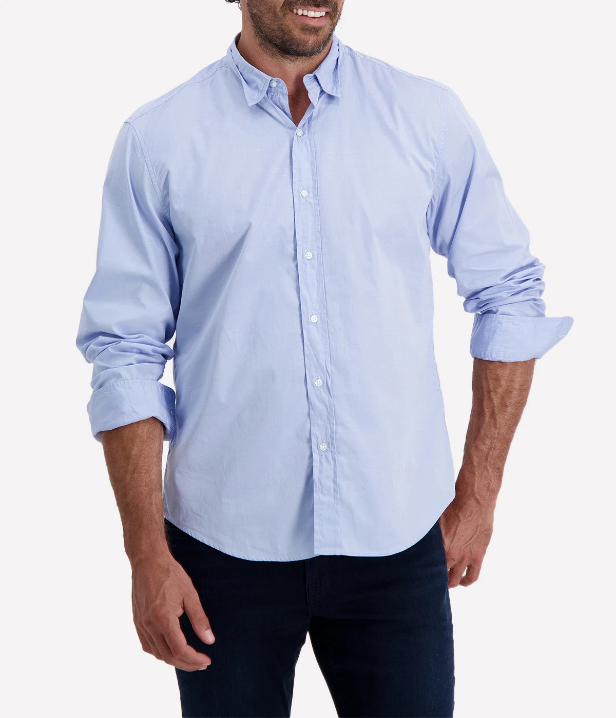 Lightweight button-up shirt with a relaxed fit and blue colour. Featuring a spread collar and long sleeves for a timeless, versatile look. Perfect for effortless day-to-night styling.