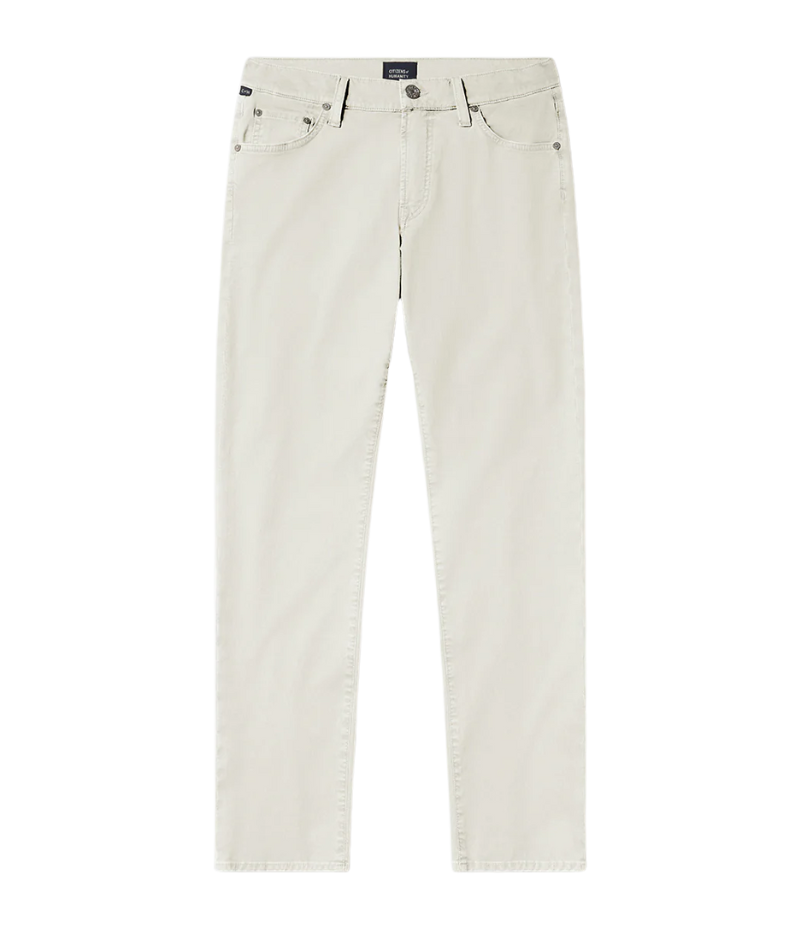 Slim straight cream jeans with a relaxed fit through the thigh and tapered ankle, crafted from midweight denim with a touch of stretch for comfort.