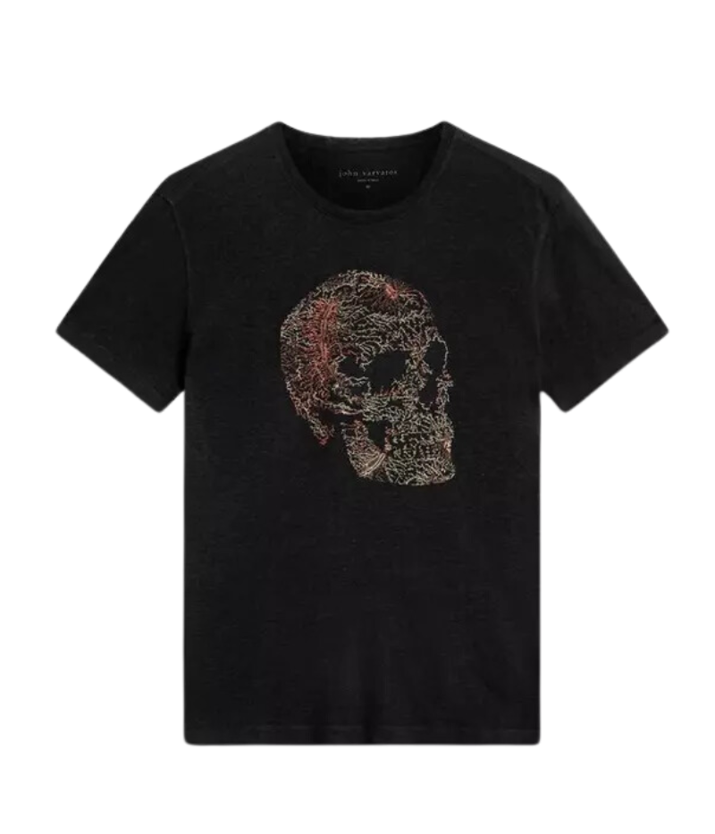 Embroidered Skull Tee in Black