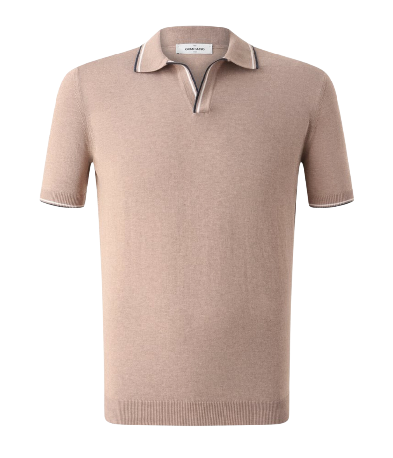 Gran Sasso polo with open collar and subtle stripe detailing, crafted from 100% cotton, offering a tailored fit, made in Italy