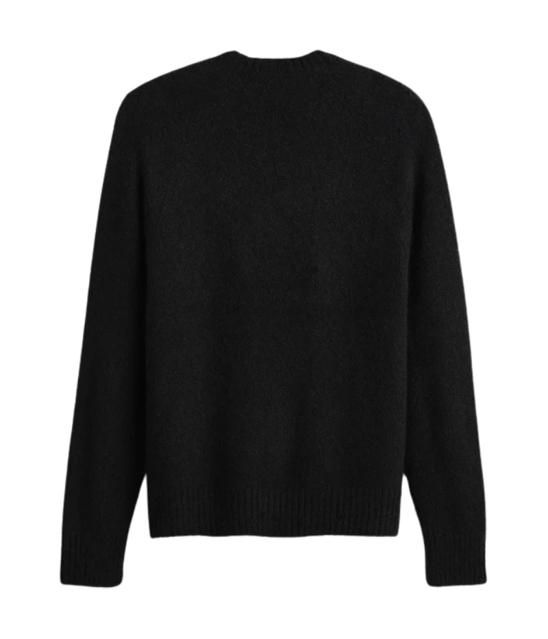 Textured Cashmere Crew in True Black