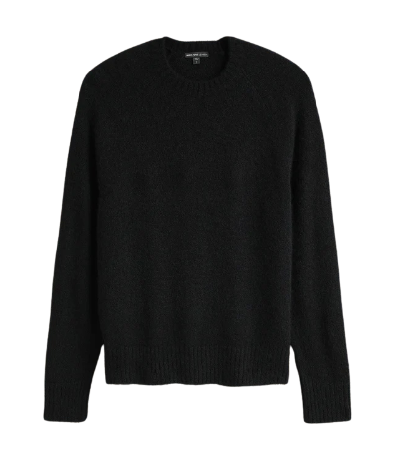 Textured Cashmere Crew in True Black