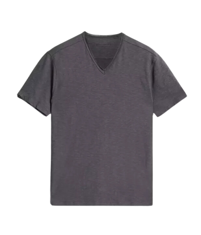 Miles Slub V Neck Tee in Charcoal