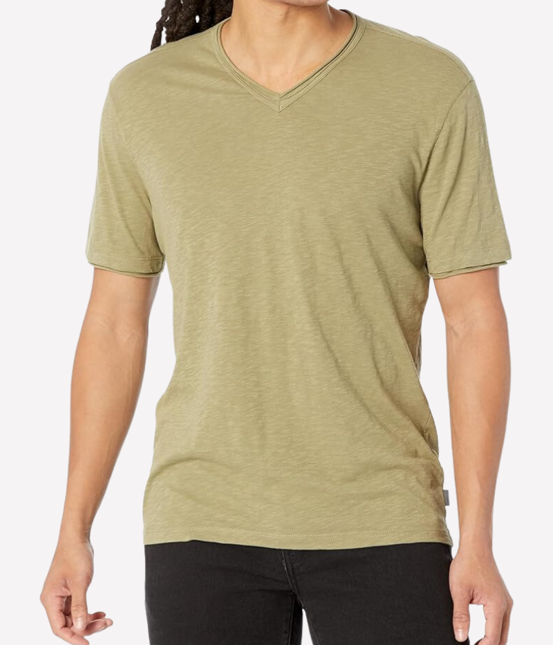 Miles Slub V Neck Tee in Khaki