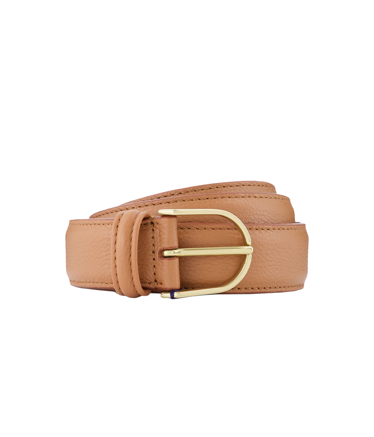 Tan grained leather belt with a gold-tone buckle—effortlessly stylish and perfect for everyday wear.