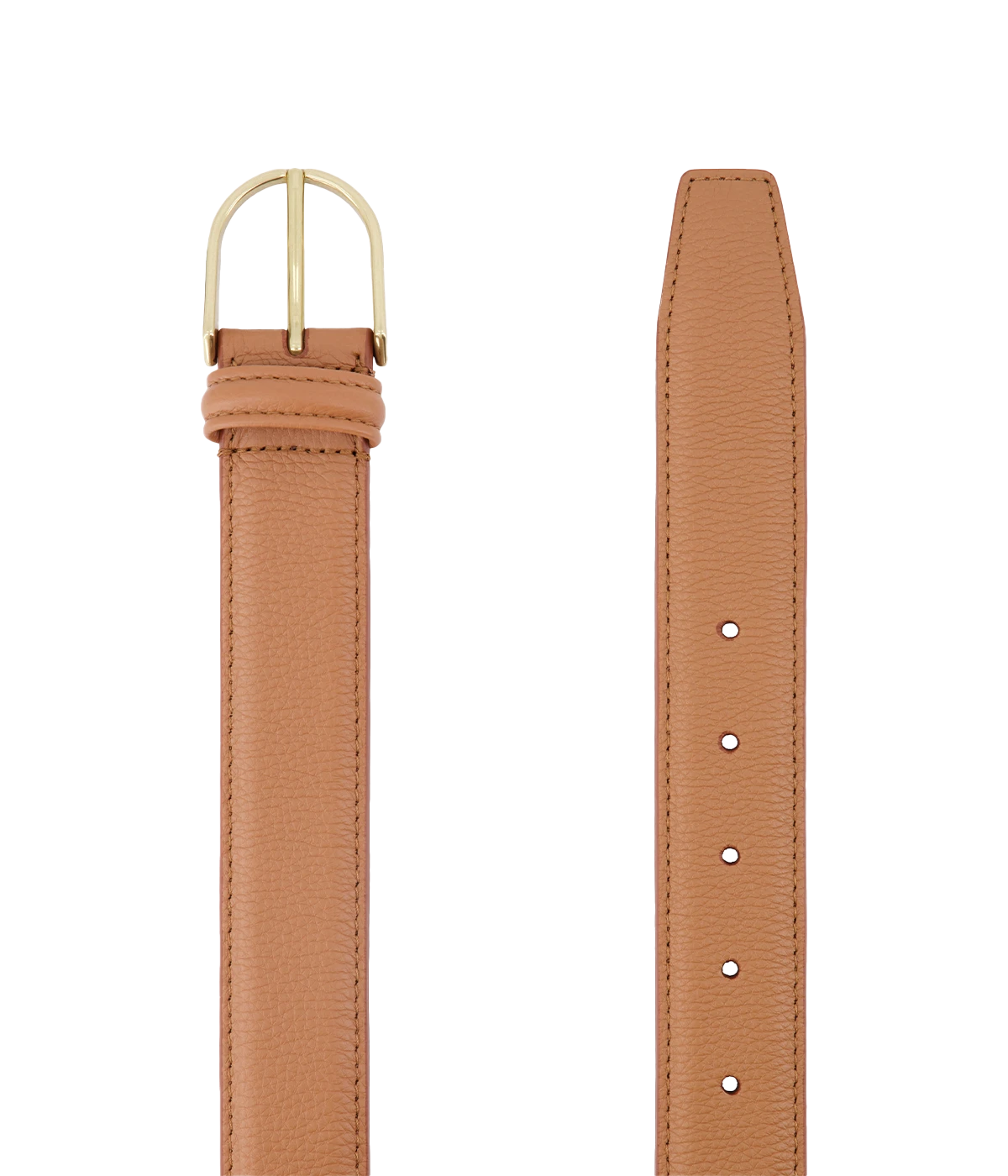 Tan grained leather belt with a gold-tone buckle—effortlessly stylish and perfect for everyday wear.