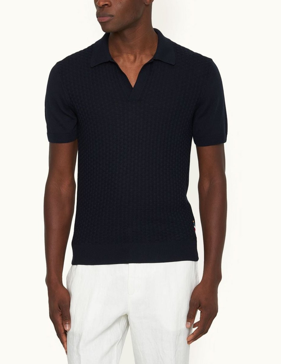 Horton Tile Cotton Silk Polo in Night Iris