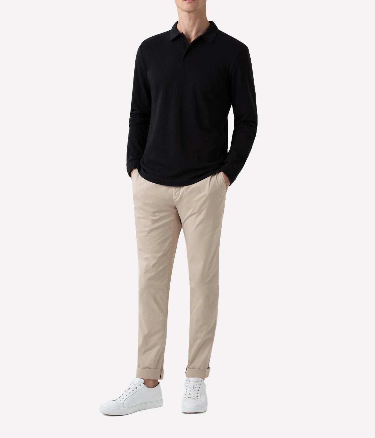 Long Sleeve Riviera Polo Shirt in Black