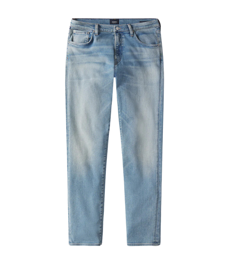 London Jean in Pavilion by Citizens of Humanity, featuring a slim fit through the hip and thigh with a tapered leg. Crafted from a stretch-enhanced fabric blend in a versatile mid-blue wash, these jeans offer a sleek, modern silhouette perfect for both casual and elevated looks.