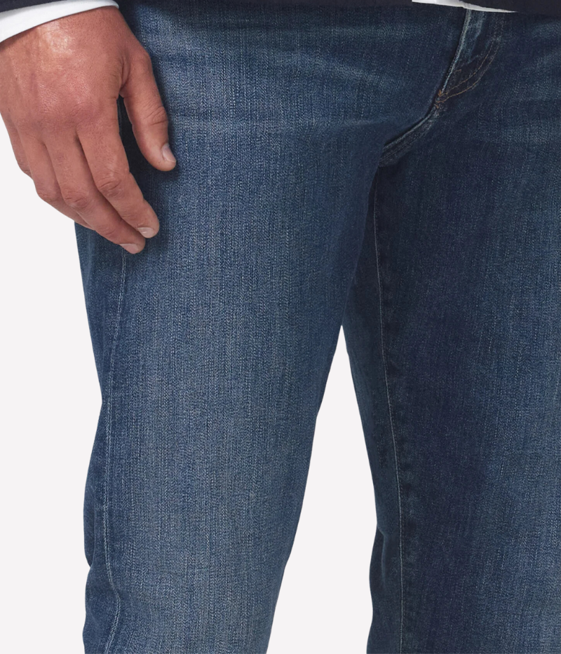 Close-up of the zip fly closure and discreet wash on the London Jeans by Citizens of Humanity.