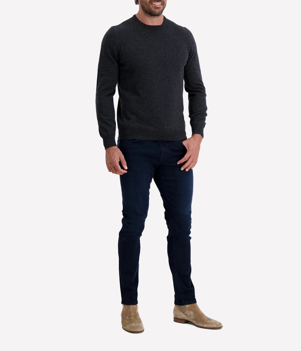 Gran Sasso long-sleeve knit crew neck in charcoal, crafted from premium Italian fabric for a soft, comfortable fit. A versatile wardrobe staple that blends casual elegance with effortless style.